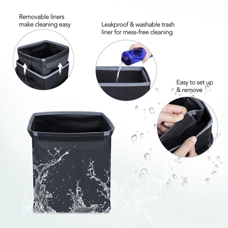 Farasla All-in-One Car Trash Can, Garbage Bag for Car with Removable Leakproof Interior Liner, Adjustable Tissue Holder & Straps(Black) - Image 3